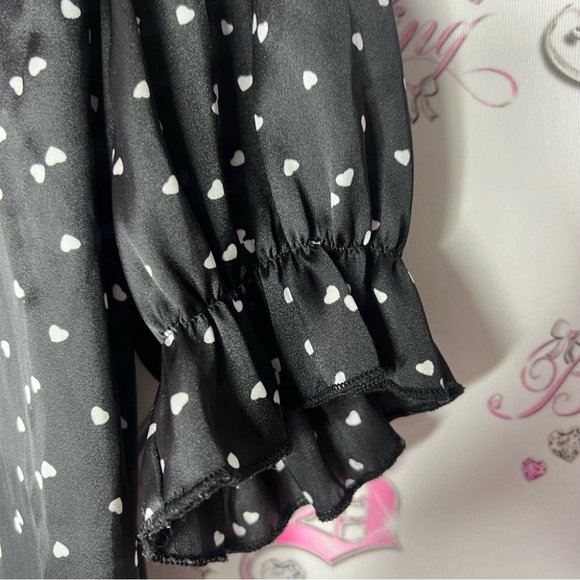 Blousology heart printed polka dot blouse top flowy cute casual black white - Picture 5 of 7